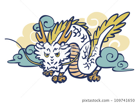 Vector illustration of oriental white dragon. Hand-drawn zodiac. New Year's materials (zodiac sign/year of the dragon) 109741650