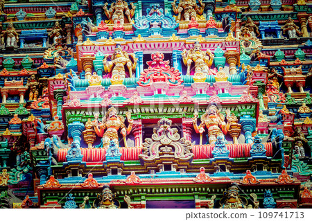 Sculptures on Hindu temple tower Sculptures on Hindu temple tower 109741713