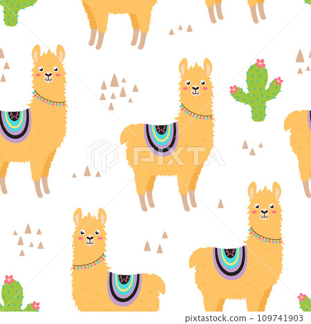 seamless pattern with cartoon llama 109741903