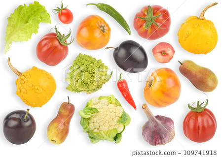 Set bright appetizing fruits and vegetables with light shadow Set bright appetizing fruits and vegetables with light shadow 109741918