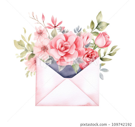 watercolor envelope holding flowers illustration watercolor envelope holding flowers illustration 109742192