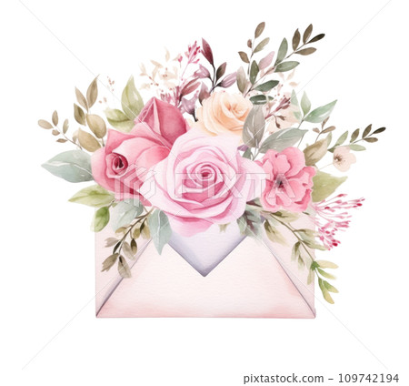 watercolor envelope holding flowers illustration watercolor envelope holding flowers illustration 109742194