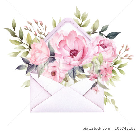 watercolor envelope holding flowers illustration watercolor envelope holding flowers illustration 109742195