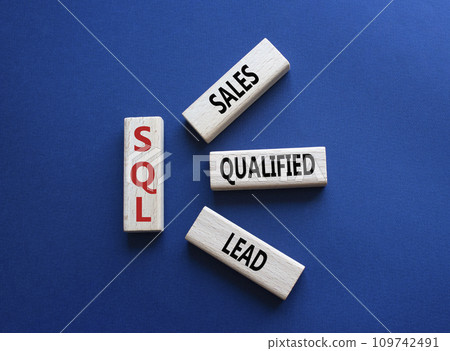 SQL - Sales Qualified Lead. Wooden cubes with words SQL. Beautiful deep blue background. Business and SQL concept. Copy space. SQL - Sales Qualified Lead. Wooden cubes with words SQL. Beautiful deep blue background. Business and SQL concept. Copy space. 109742491
