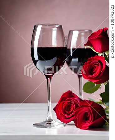 Detailed roses red wine hearts cozy Valentines Detailed roses red wine hearts cozy Valentines 109742622