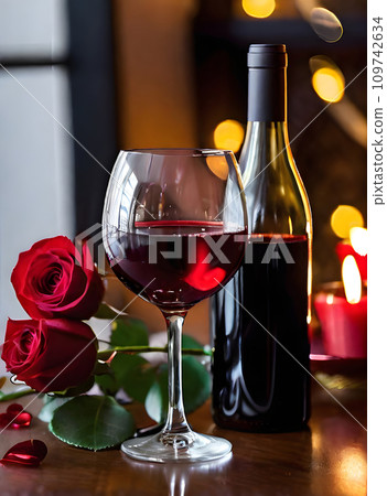 Valentines Day: hearts wine roses men women 109742634