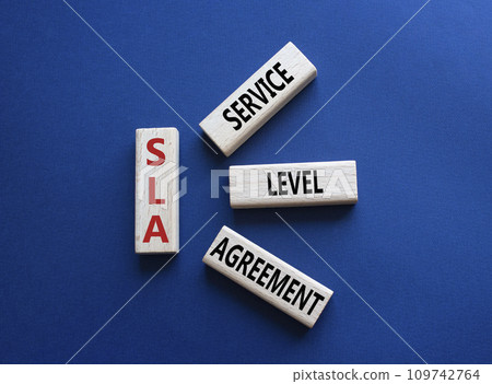SLA - Service Level Agreement. Wooden blocks with word SLA. Beautiful deep blue background. Business and Service Level Agreement concept. Copy space. SLA - Service Level Agreement. Wooden blocks with word SLA. Beautiful deep blue background. Business and Service Level Agreement concept. Copy space. 109742764