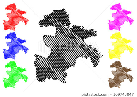 Hazaribagh district (Jharkhand State, Republic of India, North Chotanagpur division) map vector illustration, scribble sketch Hazaribagh map 109743047