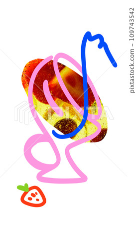 Drawn cup with fresh berry, strawberries inside over white background. Tea lemonade, smoothie. Creative design with doodles. 109743542