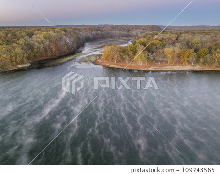 dawn over the Tennessee River near Colbert Ferry Park, Natchez Trace Parkway - late November aerial view 109743565