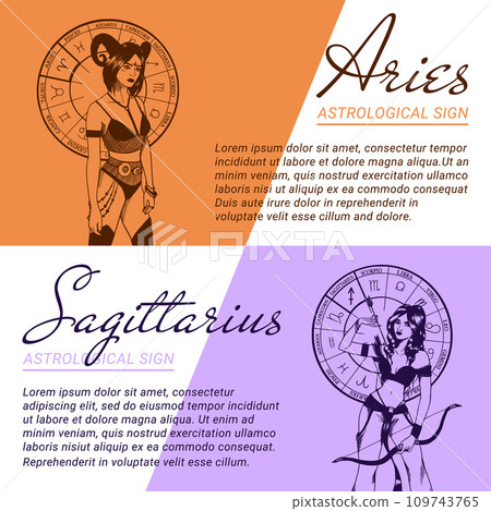 Collection of banners and templates with beautiful women. Concepts of zodiac, astrological signs. Collection of banners and templates with beautiful women. Concepts of zodiac, astrological signs. 109743765