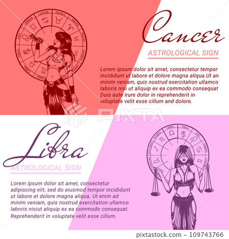 Collection of banners and templates with beautiful women. Concepts of zodiac, astrological signs. Collection of banners and templates with beautiful women. Concepts of zodiac, astrological signs. 109743766