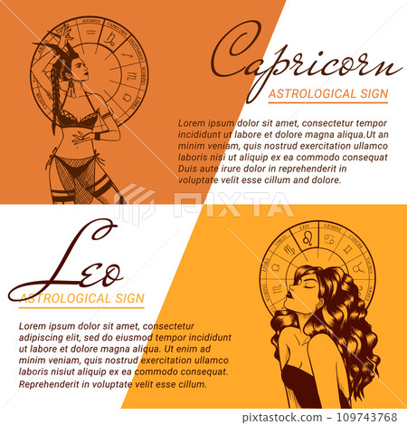 Collection of banners and templates with beautiful women. Concepts of zodiac, astrological signs. Collection of banners and templates with beautiful women. Concepts of zodiac, astrological signs. 109743768