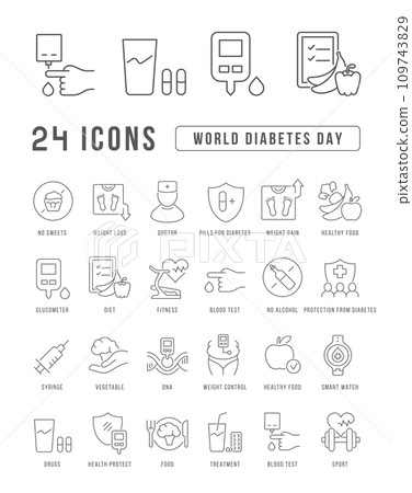 Vector Line Icons of World Diabetes Day 109743829