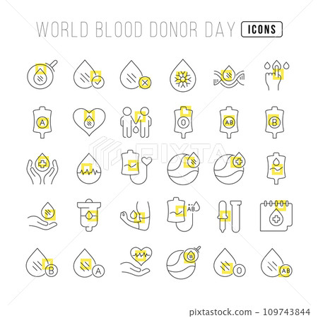 Vector Line Icons of World Blood Donor Day 109743844