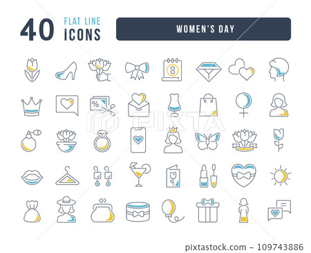 Set of linear icons of Women's Day Set of linear icons of Women's Day 109743886