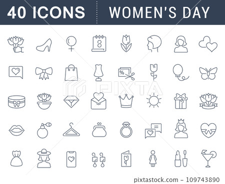 Set Vector Line Icons of Women's Day. 109743890