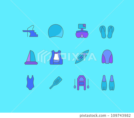Set of Simple line Icons of Water Sport 109743982