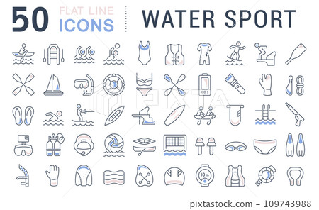Set Vector Line Icons of Water Sport. Set Vector Line Icons of Water Sport. 109743988