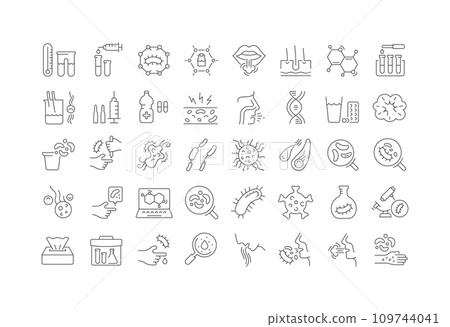 Set of linear icons of Viruses and Bacteria 109744041