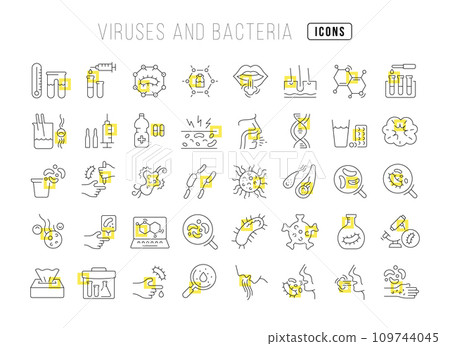 Set of linear icons of Viruses and Bacteria 109744045