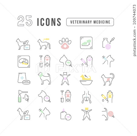 Set of linear icons of Veterinary Medicine Set of linear icons of Veterinary Medicine 109744073