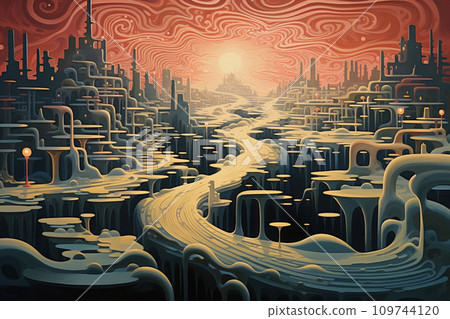 Imaginative mindscape, where thoughts and emotions manifest as surreal landscapes Imaginative mindscape, where thoughts and emotions manifest as surreal landscapes 109744120