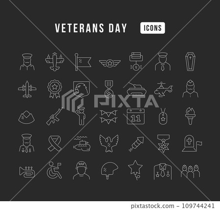 Set of linear icons of Veterans Day Set of linear icons of Veterans Day 109744241