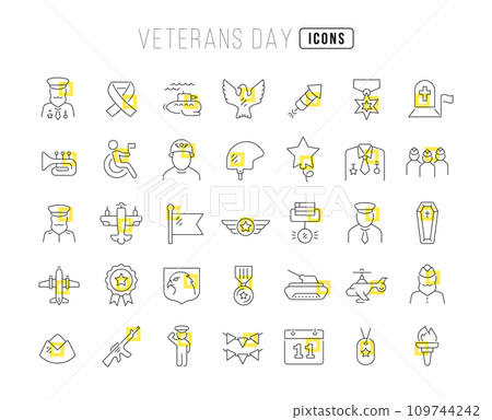 Set of linear icons of Veterans Day Set of linear icons of Veterans Day 109744242