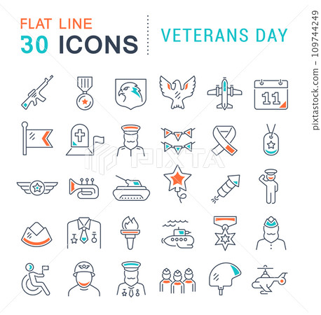 Set Vector Line Icons of Veterans Day Set Vector Line Icons of Veterans Day 109744249