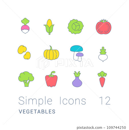 Set of Simple line Icons of Vegetables Set of Simple line Icons of Vegetables 109744250