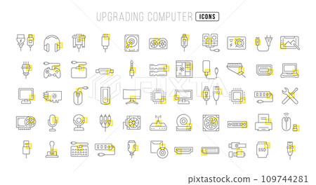 Set of linear icons of Upgrading Computer 109744281
