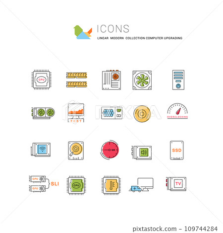 Set Vector Flat Line Icons Upgrading Computer 109744284