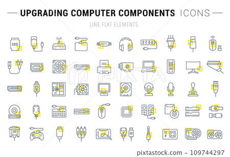 Set Vector Line Icons of Upgrading Computer Components 109744297