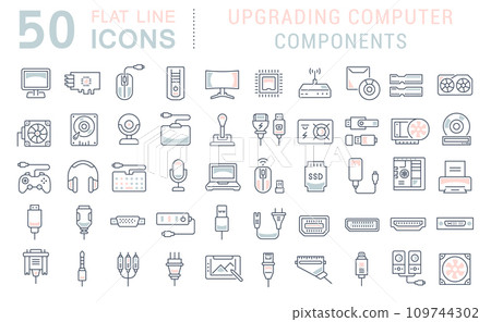 Set Vector Line Icons of Upgrading Computer Components 109744302