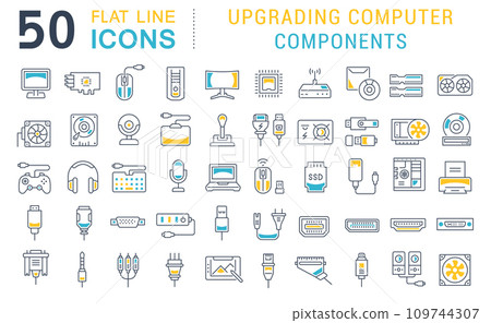 Set Vector Line Icons of Upgrading Computer Components Set Vector Line Icons of Upgrading Computer Components 109744307