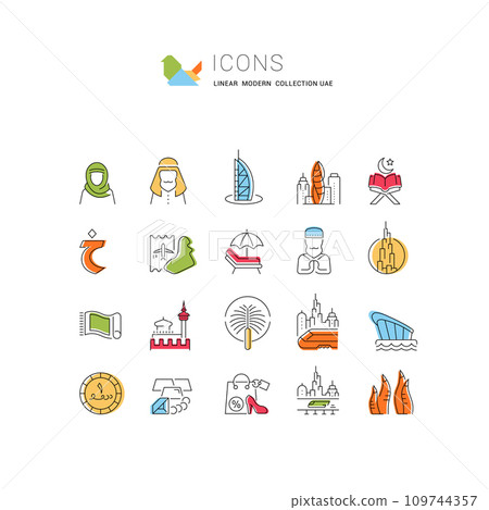 Set Vector Line Icons of United Arab Emirates. 109744357
