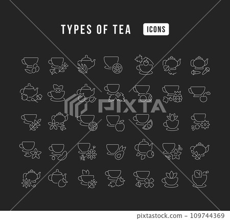 Set of linear icons of Types of Tea Set of linear icons of Types of Tea 109744369
