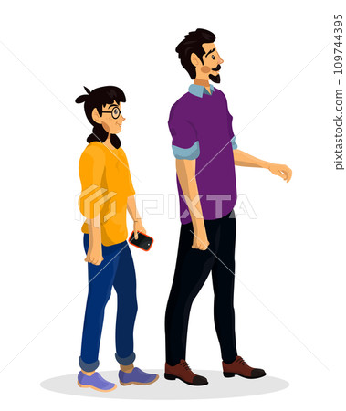 Father with his happy daughter walking. Cartoon vector illustration of single parent with child. Father with his happy daughter walking. Cartoon vector illustration of single parent with child. 109744395