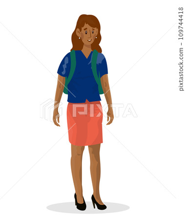 Vector cartoon illustration of school girl or student woman with backpack. Vector cartoon illustration of school girl or student woman with backpack. 109744418
