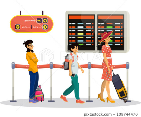 Vector cartoon illustration of queue in airport...-插圖素材 [109744470 ...