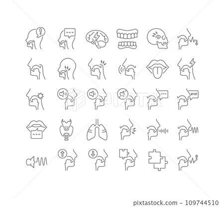 Set of linear icons of Speech-Language Pathology Set of linear icons of Speech-Language Pathology 109744510