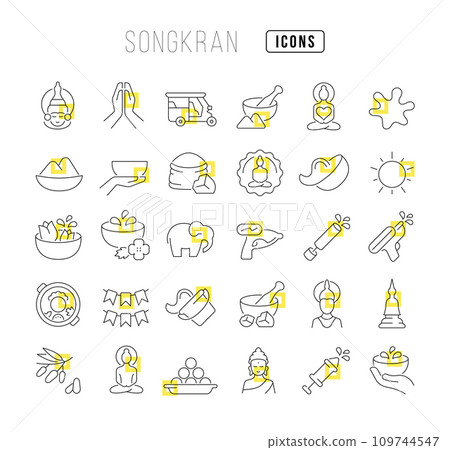 Vector Line Icons of Songkran 109744547