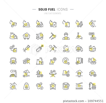 Set Vector Line Icons of Solid Fuel Set Vector Line Icons of Solid Fuel 109744551