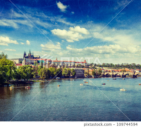View of Charles bridge over Vltava river and Gradchany Prague C View of Charles bridge over Vltava river and Gradchany Prague C 109744594
