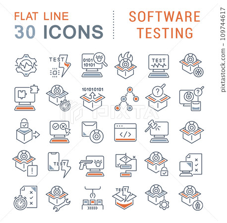 Set Vector Line Icons of Software Testing 109744617