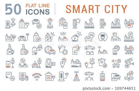 Set Vector Line Icons of Smart City Set Vector Line Icons of Smart City 109744651