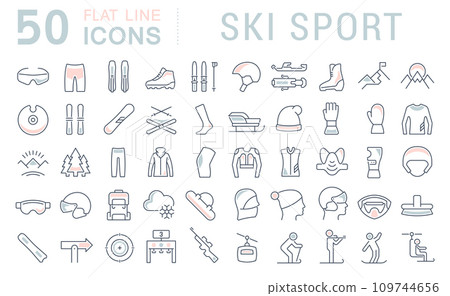 Set Vector Line Icons of Ski Sport. Set Vector Line Icons of Ski Sport. 109744656