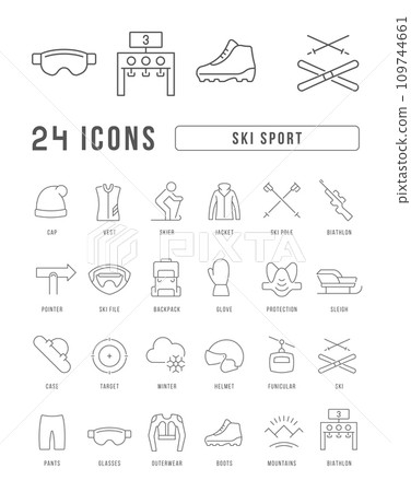 Set of linear icons of Ski Sport 109744661