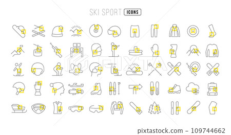 Set of linear icons of Ski Sport 109744662